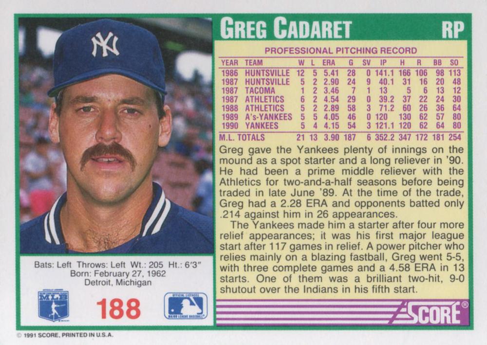 Greg Cadaret  baseball card collectible - Main Image 2