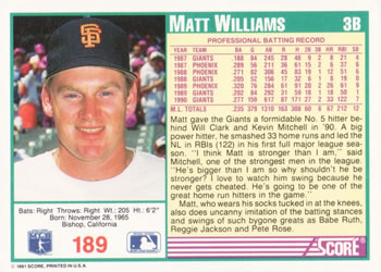 Matt Williams  baseball card collectible - Main Image 2