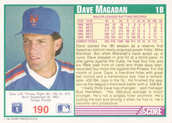 Dave Magadan  baseball card collectible - Main Image 2