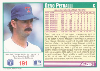 Geno Petralli  baseball card collectible - Main Image 2