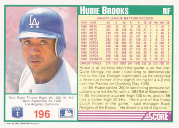 Hubie Brooks  baseball card collectible - Main Image 2