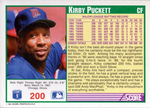 Kirby Puckett  baseball card collectible - Main Image 2