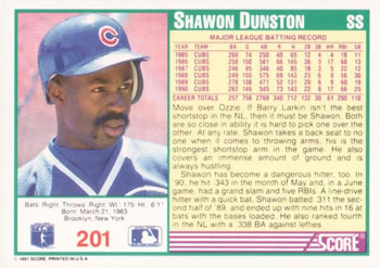 Shawon Dunston  baseball card collectible - Main Image 2