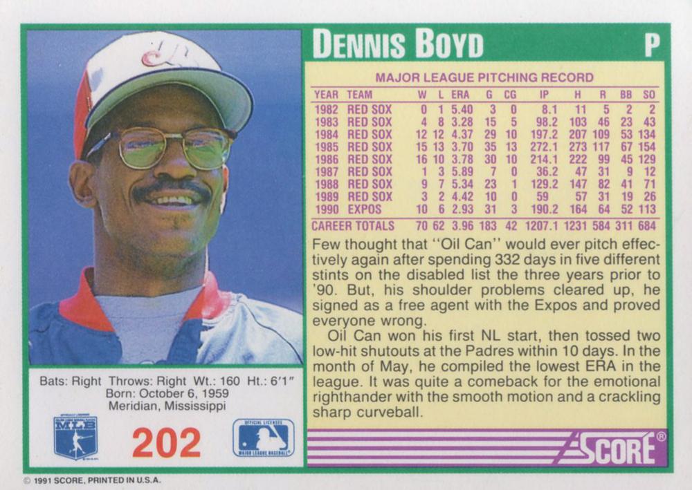 Dennis Boyd  baseball card collectible - Main Image 2