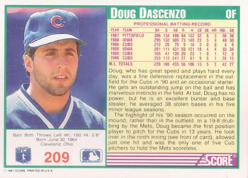 Doug Dascenzo  baseball card collectible - Main Image 2