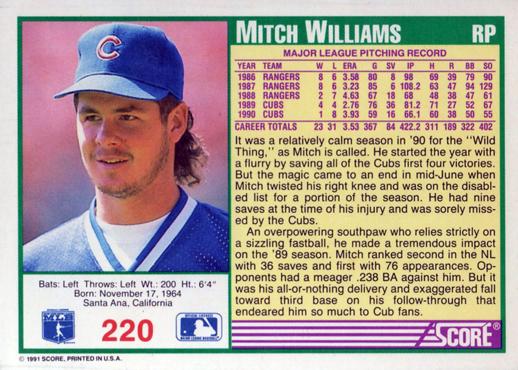 Mitch Williams  baseball card collectible - Main Image 2