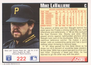 Mike LaValliere  baseball card collectible - Main Image 2
