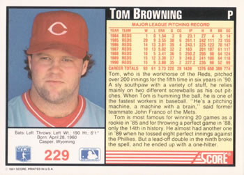 Tom Browning  baseball card collectible - Main Image 2
