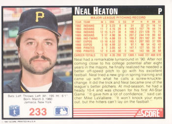 Neal Heaton  baseball card collectible - Main Image 2