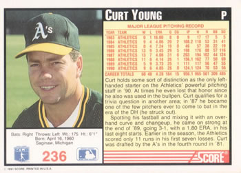 Curt Young  baseball card collectible - Main Image 2