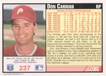 Don Carman  baseball card collectible - Main Image 2