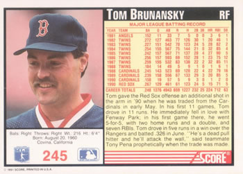 Tom Brunansky  baseball card collectible - Main Image 2
