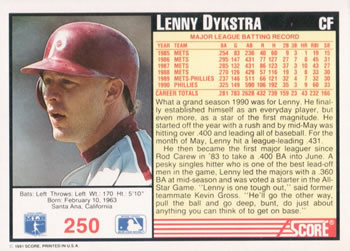 Lenny Dykstra  baseball card collectible - Main Image 2