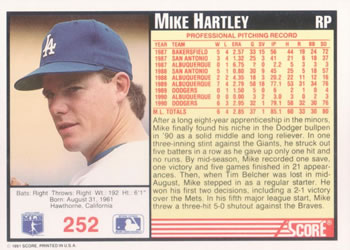 Mike Hartley  baseball card collectible - Main Image 2