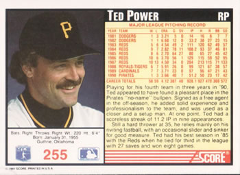 Ted Power  baseball card collectible - Main Image 2