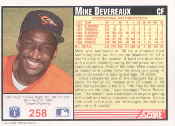 Mike Devereaux  baseball card collectible - Main Image 2