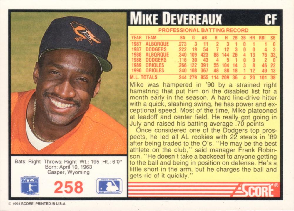 Mike Devereaux  baseball card collectible - Main Image 2