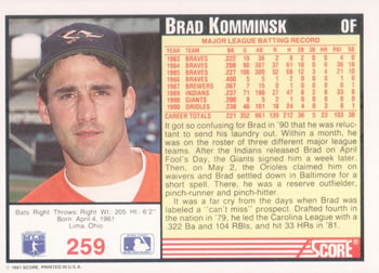 Brad Komminsk  baseball card collectible - Main Image 2