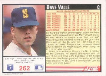 Dave Valle  baseball card collectible - Main Image 2