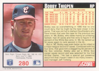 Bobby Thigpen  baseball card collectible - Main Image 2