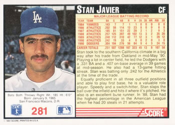 Stan Javier  baseball card collectible - Main Image 2