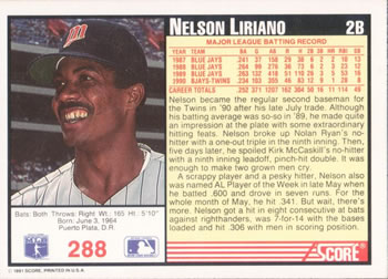 Nelson Liriano  baseball card collectible - Main Image 2