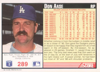 Don Aase  baseball card collectible - Main Image 2