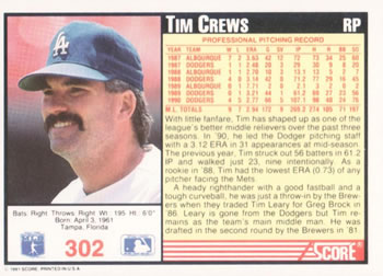 Tim Crews  baseball card collectible - Main Image 2