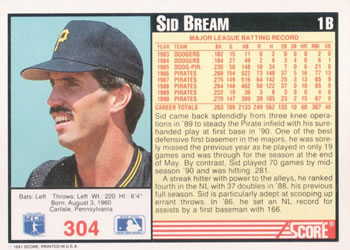 Sid Bream  baseball card collectible - Main Image 2