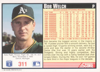 Bob Welch  baseball card collectible - Main Image 2
