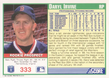 Daryl Irvine  baseball card collectible - Main Image 2