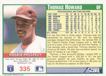 Thomas Howard  baseball card collectible - Main Image 2