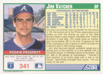 Jim Vatcher  baseball card collectible - Main Image 2