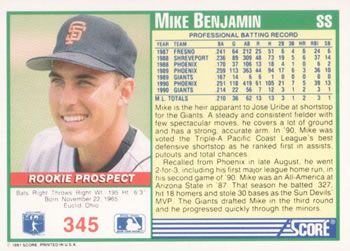Mike Benjamin  baseball card collectible - Main Image 2