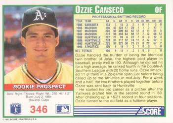 Ozzie Canseco  baseball card collectible - Main Image 2