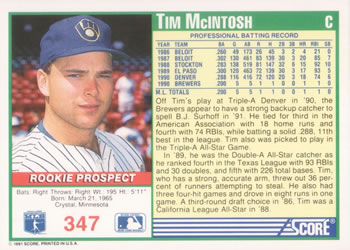 Tim McIntosh  baseball card collectible - Main Image 2