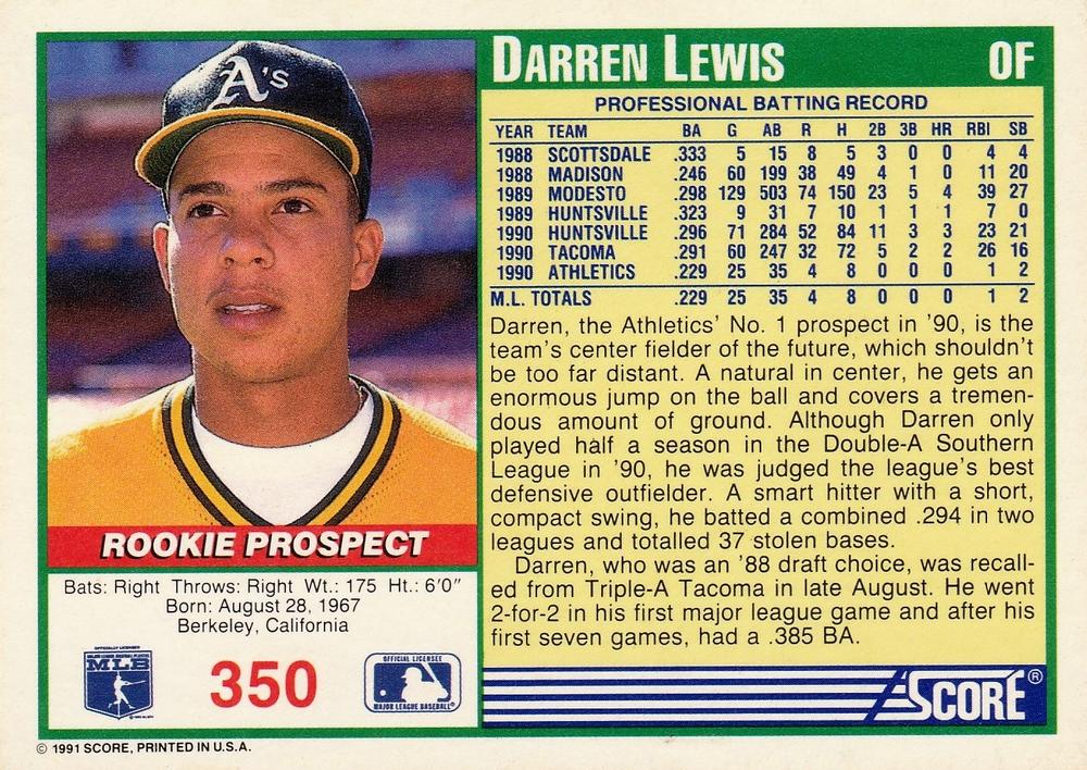 Darren Lewis  baseball card collectible - Main Image 2