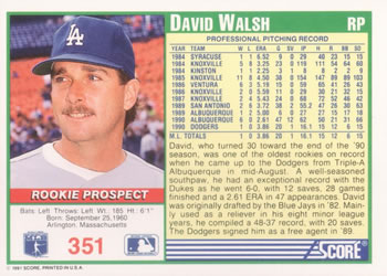 Dave Walsh  baseball card collectible - Main Image 2