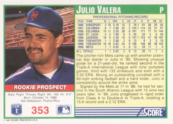 Julio Valera  baseball card collectible - Main Image 2