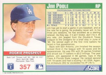 Jim Poole  baseball card collectible - Main Image 2