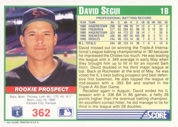 David Segui  baseball card collectible - Main Image 2