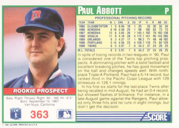 Paul Abbott  baseball card collectible - Main Image 2