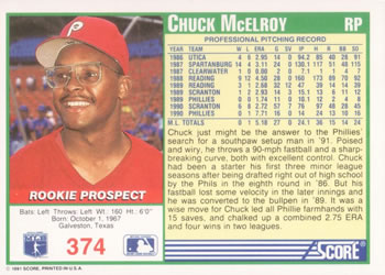 Chuck McElroy  baseball card collectible - Main Image 2