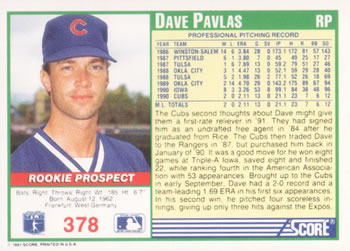 Dave Pavlas  baseball card collectible - Main Image 2