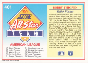 Bobby Thigpen  baseball card collectible - Main Image 2