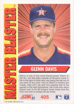 Glenn Davis  baseball card collectible - Main Image 2