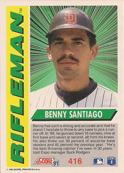 Benny Santiago  baseball card collectible - Main Image 2