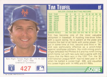 Tim Teufel  baseball card collectible - Main Image 2