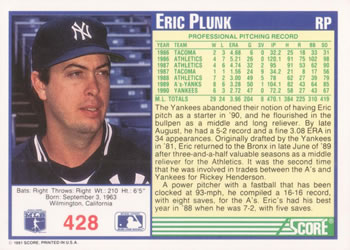 Eric Plunk  baseball card collectible - Main Image 2