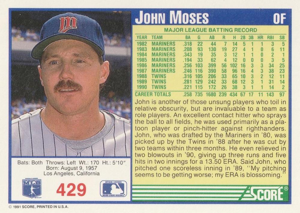 John Moses  baseball card collectible - Main Image 2